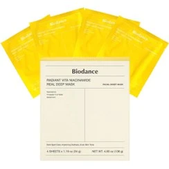 ماسک ورقه ای زرد حاوی نیاسینامید بایودنس حجم 34 گرم 4 عددی