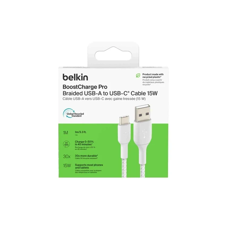 کابل شارژ BOOSTCHARGE PRO BRAIDED FLEX USB C 1 M سفید Belkin